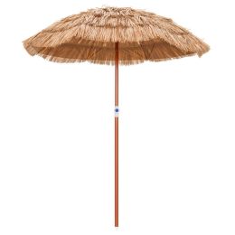 6 Feet Thatched Patio Umbrella with Tilt Design and Carrying Bag