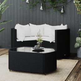 4 Piece Patio Lounge Set with Cushions Black Poly Rattan