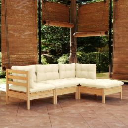 4 Piece Patio Lounge Set with Cream Cushions Pinewood