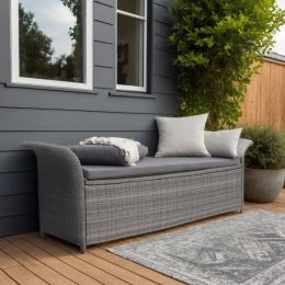 Storage Bench with Cushion Gray 54.3" Poly Rattan