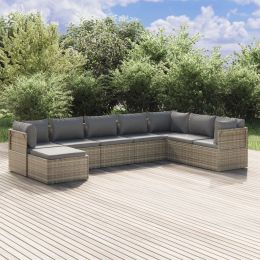 8 Piece Patio Lounge Set with Cushions Gray Poly Rattan