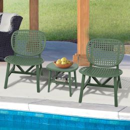 3 Pieces Hollow Design Retro Patio Table Chair Set All Weather Conversation Bistro Set Outdoor Table with Open Shelf and Lounge Chairs with Widened Se