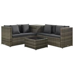 4 Piece Patio Lounge Set with Cushions Poly Rattan Gray