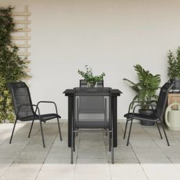 5 Piece Patio Dining Set Black Steel and Textilene