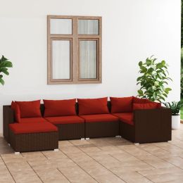 6 Piece Patio Lounge Set with Cushions Poly Rattan Brown