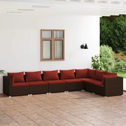 7 Piece Patio Lounge Set with Cushions Poly Rattan Brown