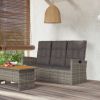 Reclining Patio Bench with Cushions Gray 68.1" Poly rattan