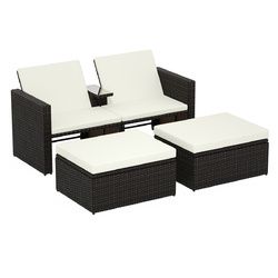 3 pcs Outdoor Rattan Wicker Chaise Lounge Love Seat