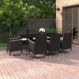 9 Piece Patio Dining Set with Cushions Poly Rattan and Glass