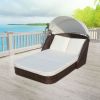 Sun Lounger with Canopy Poly Rattan Brown