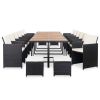 17 Piece Patio Dining Set with Cushions Poly Rattan Black