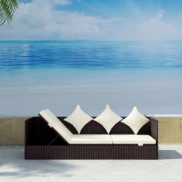 Outdoor Sofa with Cushion & Pillow Poly Rattan Brown