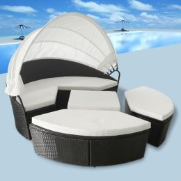 Outdoor Lounge Bed Poly Rattan Black