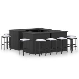 16 Piece Patio Bar Set with Cushions Poly Rattan Black