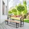 3PCS Outdoor Folding Picnic Table Bench Set, Portable Patio Dining Table Set with Wooden Top & Steel Frame