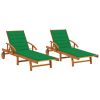 Sun Loungers 2 pcs with Cushions Solid Acacia Wood