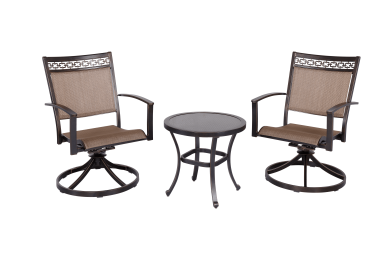 3 Piece Bistro Set w/ Tempered Glass Top Dining Table & Swivel Rocker Chairs