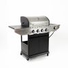 Propane Grill 4 Burner Barbecue Grill Stainless Steel Gas Grill with Side Burner and Thermometer for Outdoor BBQ;  Camping