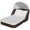 Sun Lounger with Canopy Poly Rattan Brown