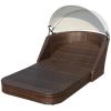 Sun Lounger with Canopy Poly Rattan Brown