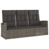 Reclining Patio Bench with Cushions Gray 68.1" Poly rattan