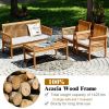 4 Pieces Outdoor Acacia Wood Sofa Furniture Set