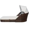 Sun Lounger with Canopy Poly Rattan Brown