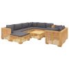 10 Piece Patio Lounge Set with Cushions Solid Wood Teak