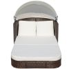 Sun Lounger with Canopy Poly Rattan Brown