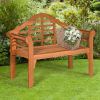 49 Inch Eucalyptus Wood Outdoor Folding Bench with Backrest Armrest for Patio Garden