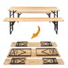 3PCS Outdoor Folding Picnic Table Bench Set, Portable Patio Dining Table Set with Wooden Top & Steel Frame