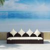 Outdoor Sofa with Cushion & Pillow Poly Rattan Brown