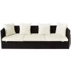 Outdoor Sofa with Cushion & Pillow Poly Rattan Brown