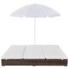 Patio Lounge Bed with Umbrella Poly Rattan Brown