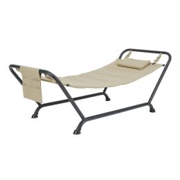 Hammock with Stand and Pillow, Outdoor, Polyester, Multicolor, Assembled Length 90.55 Inches (Color: Beige)