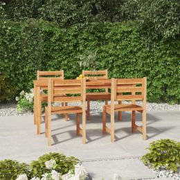 5 Piece Patio Dining Set Solid Wood Teak (Color: Brown)