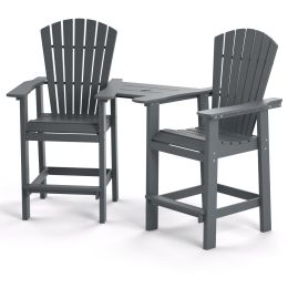 Patio Bar Stools Adirondack Arm Chairs Set of 2, All Weather Outdoor Furniture Wood-Like HDPE Deck Backyard Garden Dining Chairs (Color: gray)