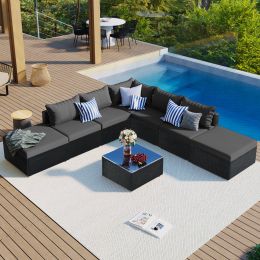 8-Pieces Outdoor Patio Furniture Sets, Garden Conversation Wicker Sofa Set, Single Sofa Combinable, Beige Cushions Gray Wicker (Color: gray)