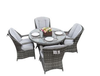 Direct Wicker Marianna Patio Wicker 5 Piece Round Dining Set (Color: gray)