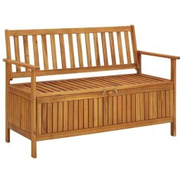 Patio Storage Bench 47.2" Solid Acacia Wood (Color: Brown)